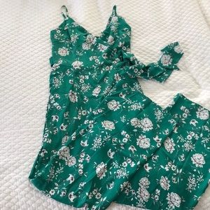 Floral wrap waist full length jumpsuit